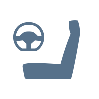 Піктограма автомобільного сидіння й керма синього кольору